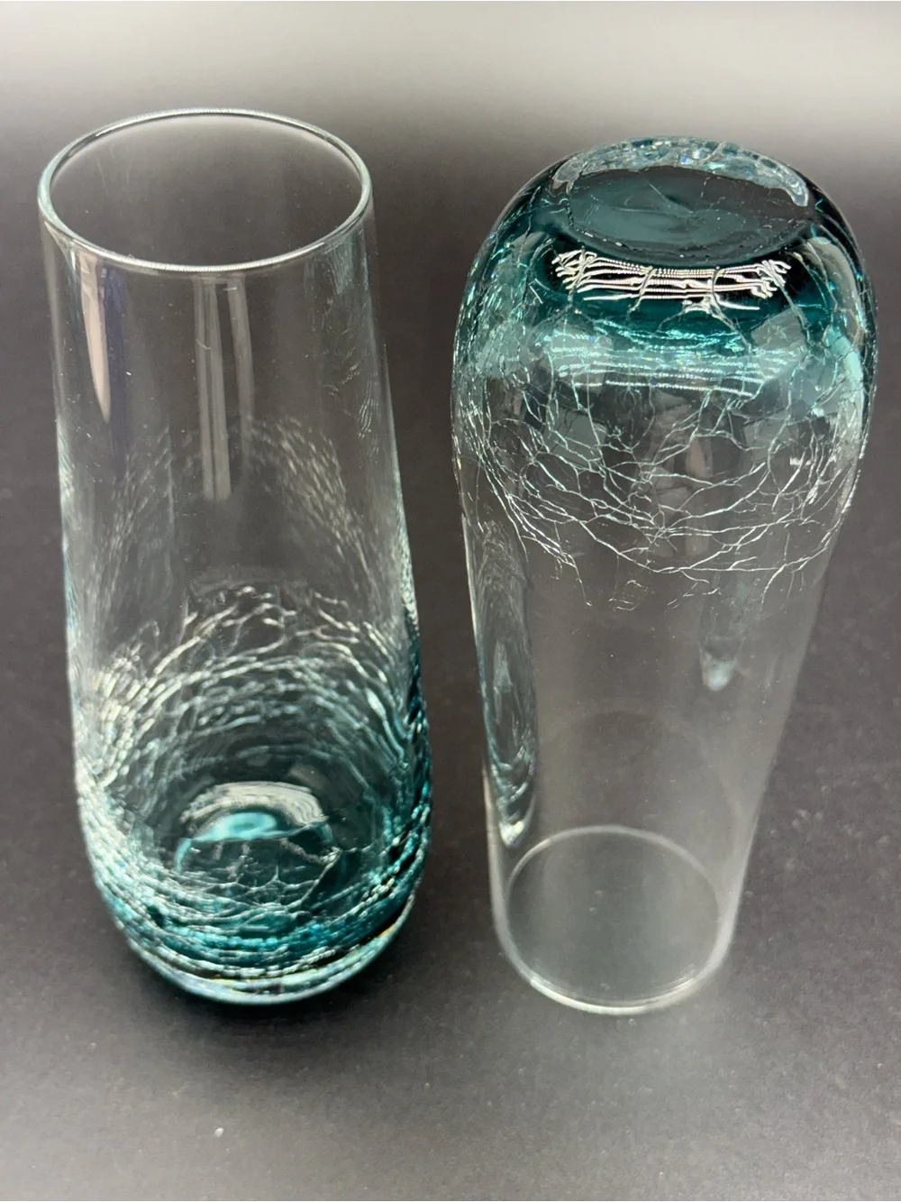 Vintage Pier 1 Teal Blue Crackle Glass  Stemless Champagne Mimosa Glasses
